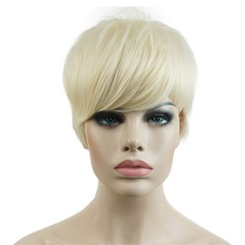 Lydell Short Straight Fleeciness Synthetic Wigs with Asymmetry Side Bangs for Women Girls Pale Blonde