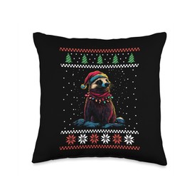 Honey Badger Christmas Lights Ugly Christmas Sweater Xmas Throw Pillow