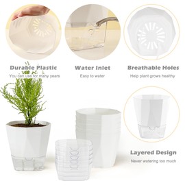 2 Pack Self Watering Plant Pots 8.4 Inches Self Watering Planters for Indoor and Outdoor Plants African Violet Self Watering Pots Clear Pots for Plants Large Herb Orchid Flower Houseplant Pots, White