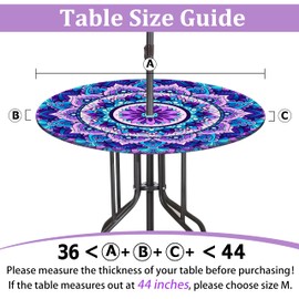 Buwuta Round Outdoor Tablecloth with Umbrella Hole Waterproof Round Patio Table Cover Wipeable Round Fitted Tablecloth for Patio Tables for Outside, Picnic, Garden (Purple, S-(36''-44''))