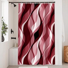 Uiiooazy Shower Curtain, Red, Shower Curtain, Abstract Geometric Pattern, Stripes, Lines, Shower Curtain, Anti-Mould, Waterproof Polyester Fabric, Washable Bathroom Curtain with 8 Hooks for Bathroom,