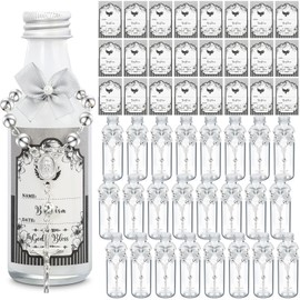 FillTouch 12 Sets Baptism Rosary Holy Bottle Set Baptism Favors 1.7oz Christian Water Container Empty Glass Holy Bottle for Easter Baptism Party Church Wedding Table Newborn (Silver)