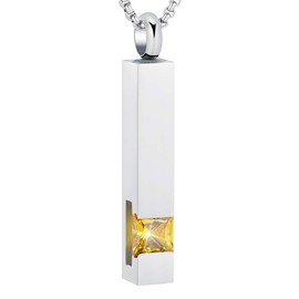 12 Birthstone Bar Cremation Necklace for Women Men Stainless Steel Memorial Urn Jewelry Hold Ashes Keepsake Pendant (Yellow Stone)