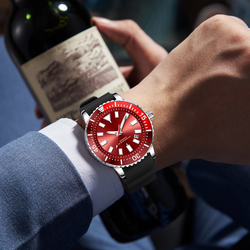 Men Chronograph Watch Rotatable Bezel Self Winding Automatic Movement Waterproof