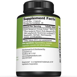 Sunergetic Bergamot Capsules–Formulated with Organic Bergamot Extract–Clinically Studied Bergamonte® to Support Healthy Cholesterol Levels Within Normal Range–30 Citrus Bergamot Capsules