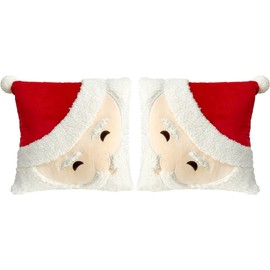 ApisNest 2PCS Christmas Cushion Covers 45cm x 45cm,Square 3D Embroidered Santa Throw Pillowcase Decorative Xmas Throw Pillow Covers Cushion Protectors for Sofa Bedroom