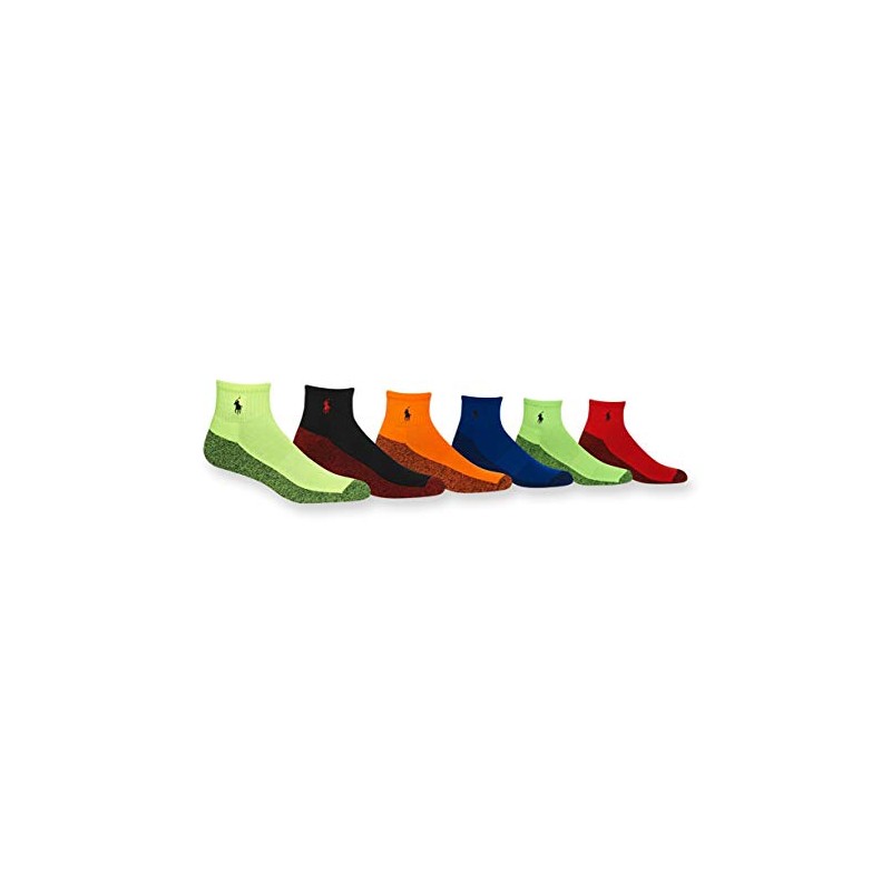 Polo 6PK Athletic Neon Marled Quarter Socks