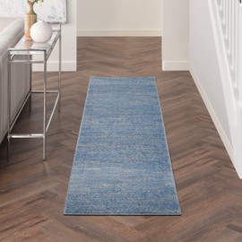Nourison Essentials Indoor/Outdoor Blue/Grey 2'2'' x 10' Area-Rug, Easy-Cleaning, Non Shedding, Bed Room, Living Room, Dining Room, Backyard, Deck, Patio (2x10)