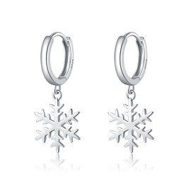 SLUYNZ 925 Sterling Silver Christmas Snowflake Hoop Earrings for Women Small Snowflake Hoop Earrings Drop Winter Holiday Earrings (A-Silver)