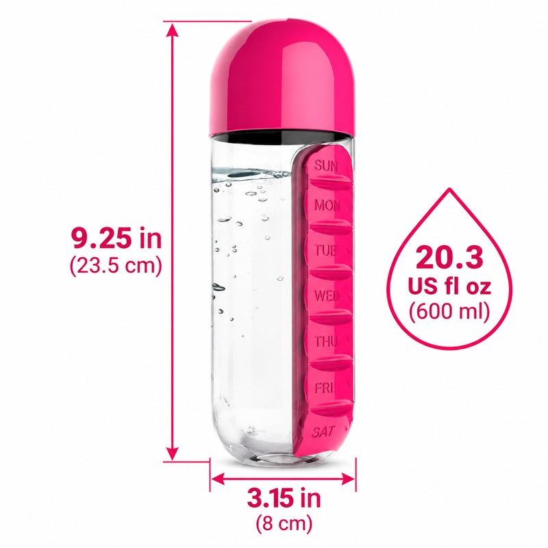 2 in 1 Water Bottle with 7 Day Pill Organizer