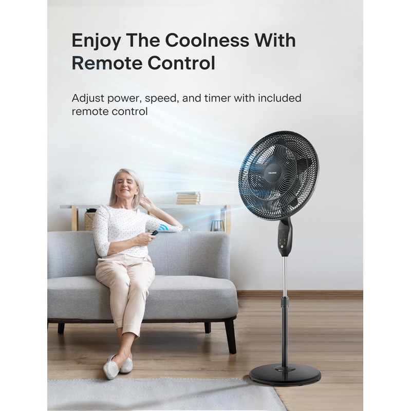 PELONIS PFS45A5BBB 18 inch 5-Blade Oscillating, Adjustable Standing Pedestal Remote,