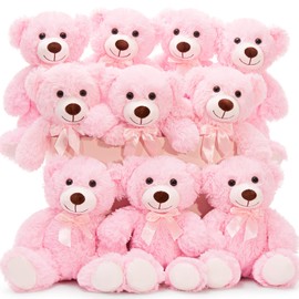 MaoGoLan 10Pcs Bulk Teddy Bears Stuffed Animals Baby Shower, Soft Small Stuffed Bears in Bulk, 13.5" Cuddly Mini Teddy Centerpiece,Wedding,Party,Engagement,Pink