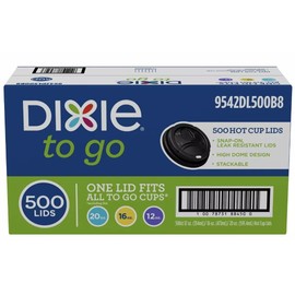 Dixie Perfec Touch Domed Plastic, Hot Cup Lid for 12 Ounce/16 Ounce, Black, 500 Count