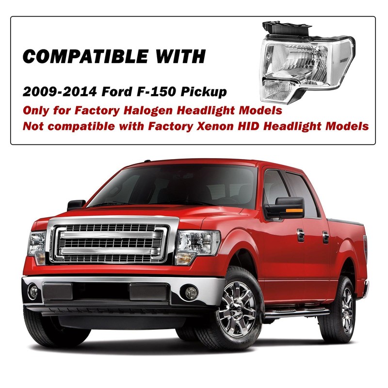 SOCKIR Headlight Assembly Compatible with 2009-2014 Ford F150 Passenger and