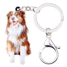 DUOWEI Cute Brown Border Collie Dog Keychain Acrylic Clever Pet Keyring Handbag Purse for Women Girl Charm Gift - brown - Medium