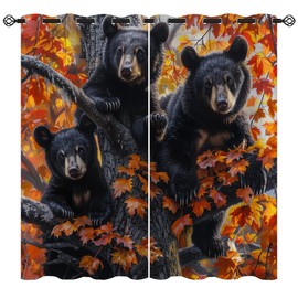 XINBADU Black Bear Blackout Curtains for Girls Boy Home Decor, Rustic Wildlife Bear Animal Tree Art Grommet Thermal Insulated Drapes Darkening Window Curtain for Bedroom Living Room, 42 x 45 Inch