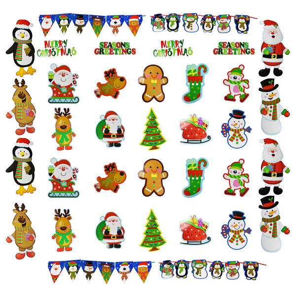 Set of 36 Christmas Paper Decor! 8 Jointed/4 Banner/4 Cutout