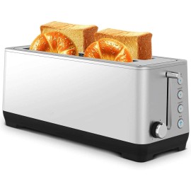 Ultra Wide Long Slot 4-Piece Red Dual Control Toaster 1.5 Inch 6-Level Baking with Anti-Clogging DesignW1002P401770: W1002P401770