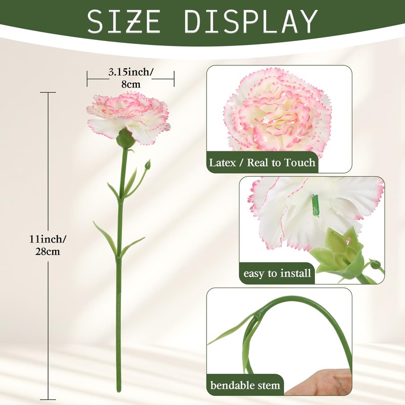 Pink Carnations Artificial Flowers 15pcs Real Touch Carnation Flowers Silk
