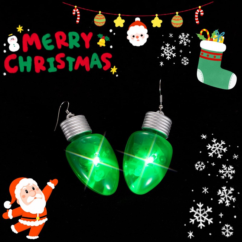 Christmas Party Green Bulb Earrings,Luminous Earrings Plastic,Creative Design Lovable Atmosphere