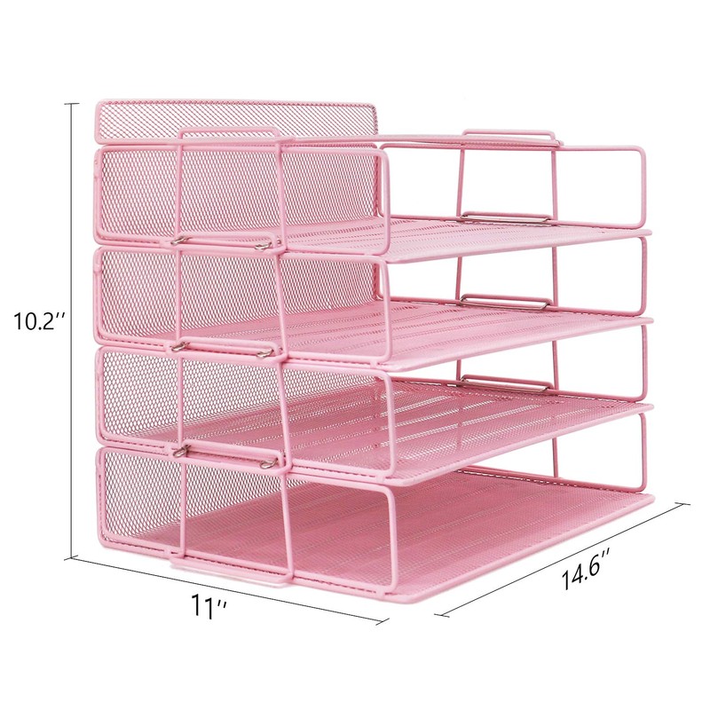 LUCYCAZ Desk Organizer - Stackable Paper Tray, 4 Tier Pink
