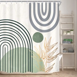 KOMLLEX Chic Abstract Shower Curtain for Bathroom Decor Boho Leaves Tropical Mid Century Simple Minimalist Fancy Modern Fabric Waterproof Polyester 12 Pack Hooks Mint Green Shower Curtain 60Wx72H