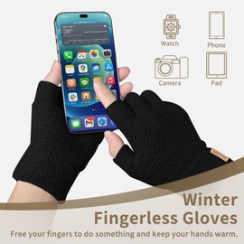 SUTIYO Fingerless Gloves Winter Gloves for Men and Women Warm Half Finger Gloves Knitted Soft Lining for Driving Writing (Black)