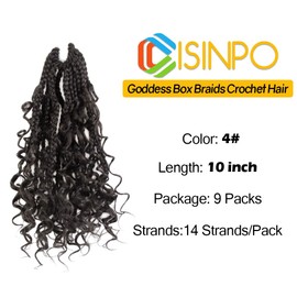 CISINPO 9 Packs Goddess Box Braids Crochet Hair 10 Inch Brown Boho Box Braids with Curly Ends Synthetic Crochet Hair for Women, (4#)