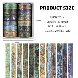 Washi Tapes Set, Lychii 12 rollos Gold Stamping Masking Tapes, cinta decorativa de varios patrones para manualidades, manualidades, planificadores diarios, envoltura de regalos