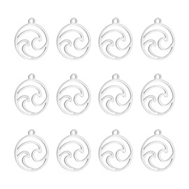 UNICRAFTALE - Dijes de onda planos redondos con colgante de acero inoxidable ondulado, corte láser, hipoalergénico para amantes del aire última intervensión, surf escaladores, Metal no precioso., No