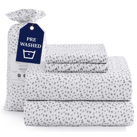 Casa Platino Full Sheets Set, Pre-Washed Soft Sheet Sets Full Size Bed & Breathable Bed Sheets Set, Hydro-Brushed Microfiber, Full Size Sheets Set with Deep Pockets - White Base Grey Dot