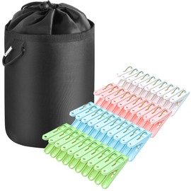 Bakecat Clothes Pegs and Peg Bag, 40Pcs Plastic Clothes Pegs for Washing Line with Bag.