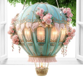 Solar-Heißluftballon-Laterne mit Flamme, Heißluftballon-Licht, 2D-Acryl-Modell, Fensterdekoration, Anhänger für Hof, Freunde, , Garten, Weg, Hof, , Terrasse, Camping, Versammlungen
