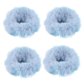 Spenlly 4Pcs Plush Pom Pom Hair Ties,Fluffy Elastic Hair Scrunchies Hair Bobbles Ponytail Holders Hair Accessories for Women Girls (Light Blue)