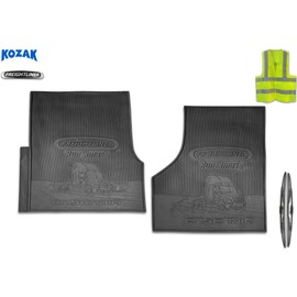 KOZAK Two Piece All Weather Type Rubber Floor Mats with Freightliner Cascadia Logo for Accessories Freightliner Cascadia Semi Truck Models 2018+ Plus Logo, Wipers and Vest