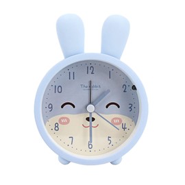 Children Cute Animal Dog/Cat Alarm Clock Silent Non-Ticking Quartz Desk Bedside Alarm Clock for Kids (A-Blue Rabbit)