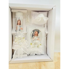 5pcs Baptism Candle Set Favors, Girl Boy White Set de Bautizo Espanol Nina Nino