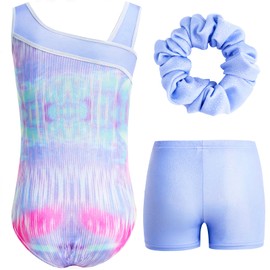 Gogokids Girls' Three-Piece Gymnastics Set, Sleeveless Leotards with Shorts and Hairband, Sparkling Ballet Dancing Unitards - Gymnastics Outfit with Gradient Color Design for 3-4 Years