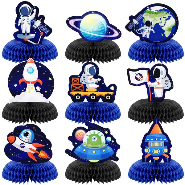 9 Pcs Outer Space Party Decorations Space Theme Honeycomb Centerpiece
