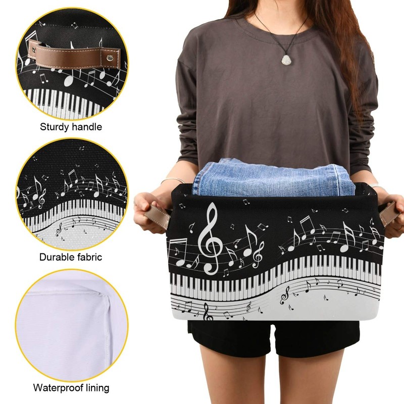 KEEPREAL Foldable Storage Baskets, Piano Keys Musical Notes Storage Bins