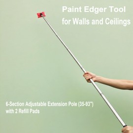 Paint Edger Tool for Walls and Ceilings – 6-Section Adjustable Extension Pole (35-93") with 2 Refill Pads, Edge Painting Tool for Trim, Corners, and Baseboards