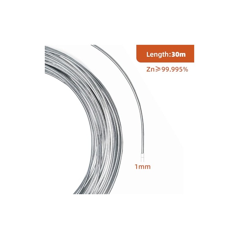 RRRST Pure Zinc Wire 1 mm, High Purity 99.995%, Diameter