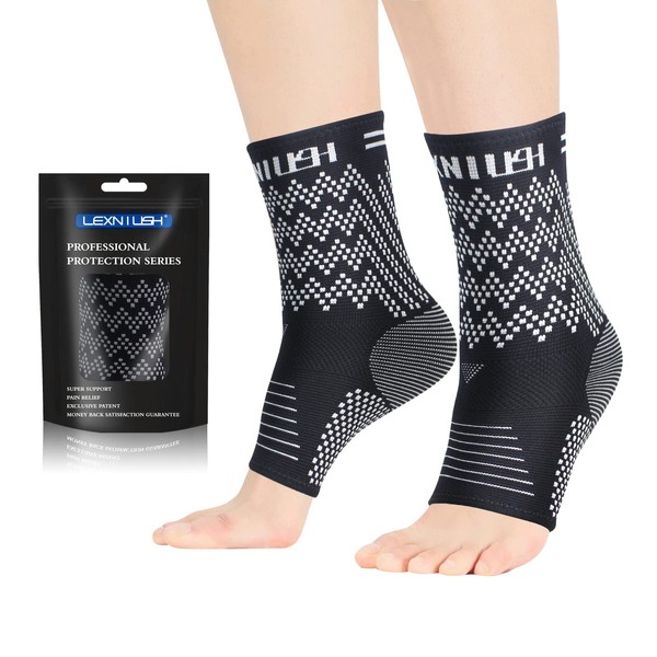 Lexniush Silver Infused Ankle Brace Support for Men & Women (Pair), Best Ankle Compression Sleeve Socks for Plantar Fasciitis, Sprained Ankle, Achilles Tendonitis, Joint Pain Relief,Recovery, Sports