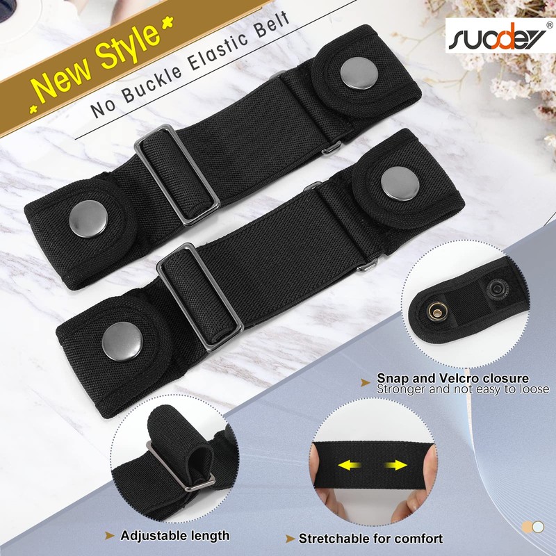 SUOSDEY 2 Pack No Buckle Belts for Men Women, Side