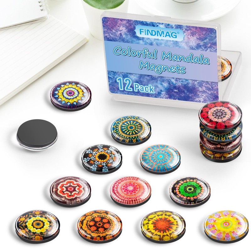 FINDMAG 12 Pcs Cute Fridge Magnets, Strong Refrigerator Magnets, Glass