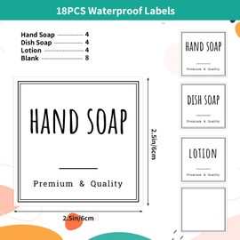Segbeauty Seifenspender Aufkleber Set, 2 Blatt Etiketten zum Beschriften und 4 Blatt Bedruckte Etiketten mit Hand Soap Dish Soap Lotion, Leeres Selbstklebende Wasserfest Etiketten für Küche Badezimmer