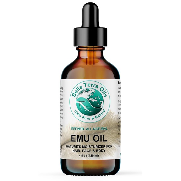 Bella Terra Oils - Emu Oil 4 oz - Genuine Pure Australian Emu, Infused with Linoleic & Oleic Acid, Perfect Companion for Lustrous Skin