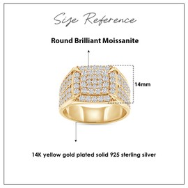 Men's Square Frame Wedding Engagement Band Ring Round Cut Lab Created Moissanite Anniversary Ring In 14K Yellow Gold Plated Sterling Silver Jewelry Gift for Him 2.10 Cttw Size 11