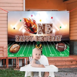 Football Themed Party Supplies Football Field Backdrop Banner Decorations for 1st Boys Kids Football Background for Football Themed 1st Birthday Party Wall Door Sign Decor Photo Baby Shower,Dark Green