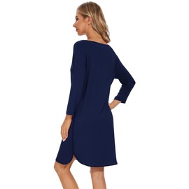 WiWi - Camisones de viscosa de bambú para mujer, mangas 3/4, camisas de dormir suaves, camisones de noche, ropa de dormir S-XXL, marino, M